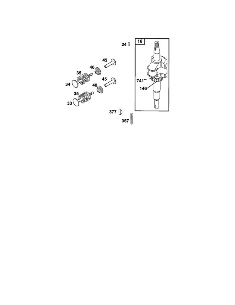 Crankshaft Diagram and Parts List for 0256-0261 Briggs and Stratton Engine
